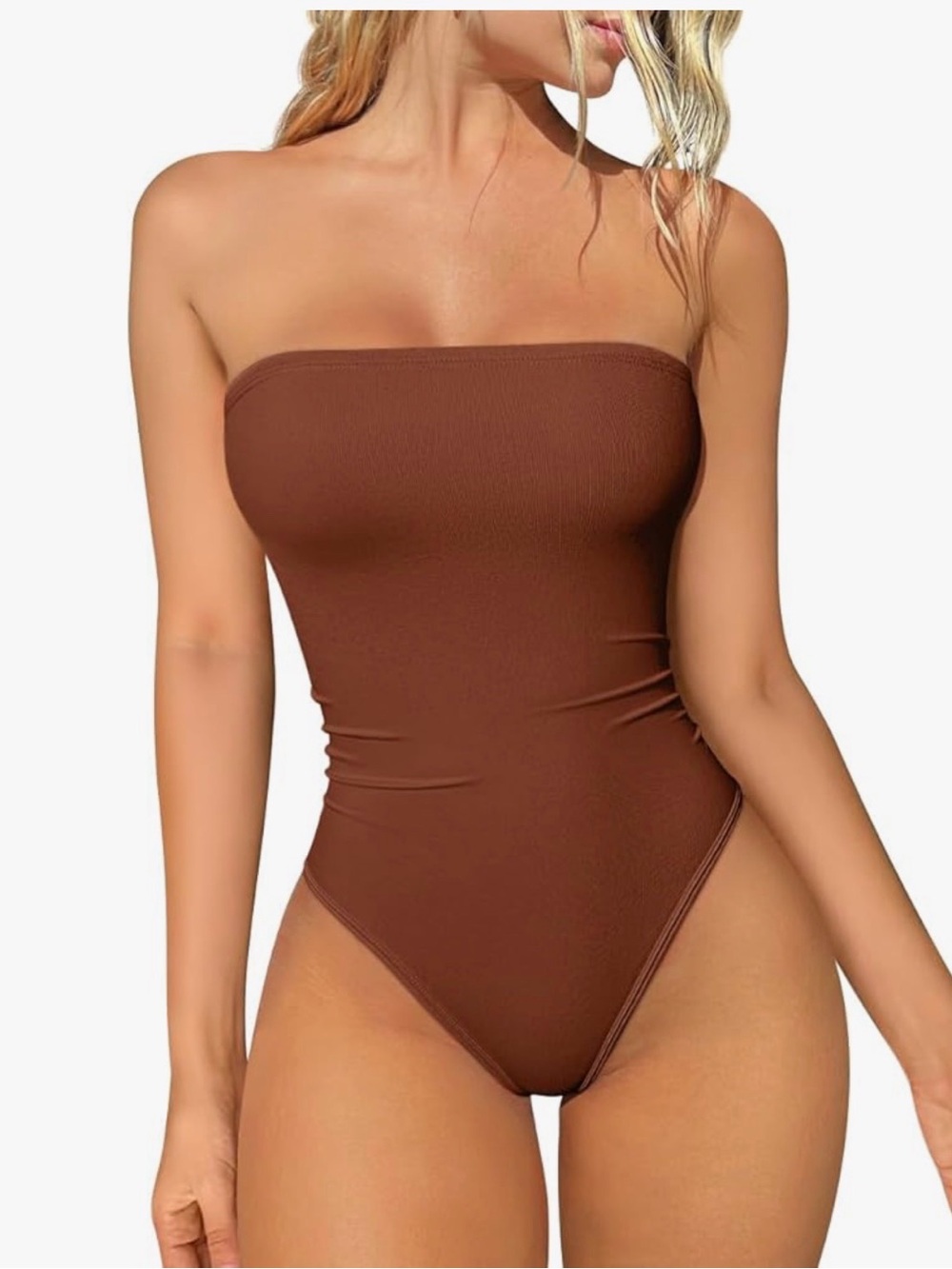 Strapless Brown Bodysuit - Sleek Tube Top Style